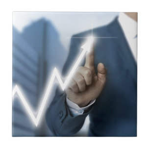 Man tekent aandelenkoers touchscreen concept tegeltje