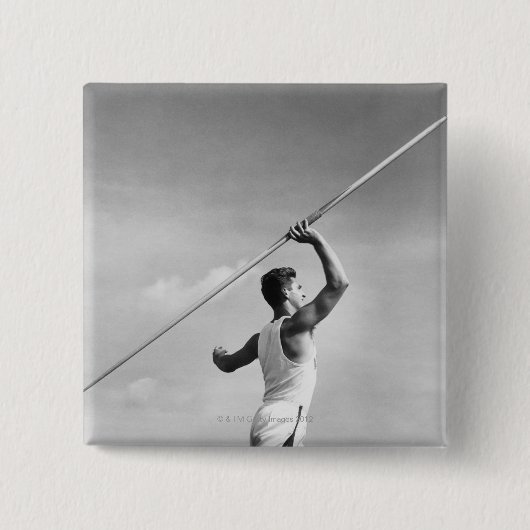 Man Throwing Javelin Vierkante Button 5,1 Cm (Voorkant)