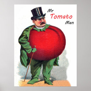 Man Tomato, grappige cartoon,  illustratie Poster