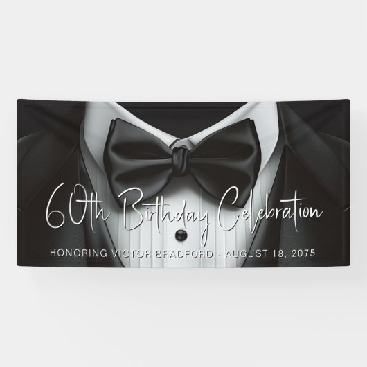 Man Tuxedo Verjaardagsfeest Banner (Horizontaal)