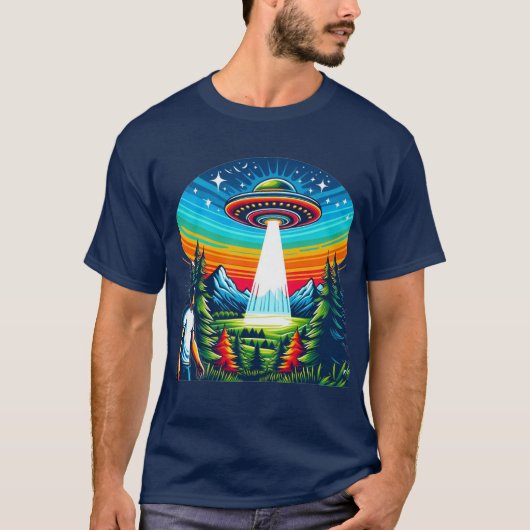Man UFO blauw T-shirt (Voorkant)
