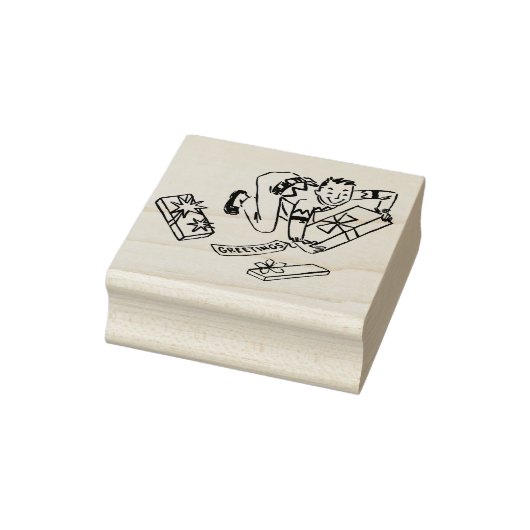 Man uit de jaren vijftig met kerstcadeaus Rubberstempel (Stempel)