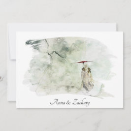 *~* Man Umbrella heuvels Japan RSVP QR AR27 Weddin Kaart