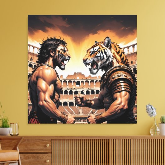 MAN V BEEST CANVAS AFDRUK (Insitu (Woonkamer))