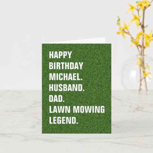 man vader-naam gazon maaien legende leuk verjaarda kaart (Gele Bloem)