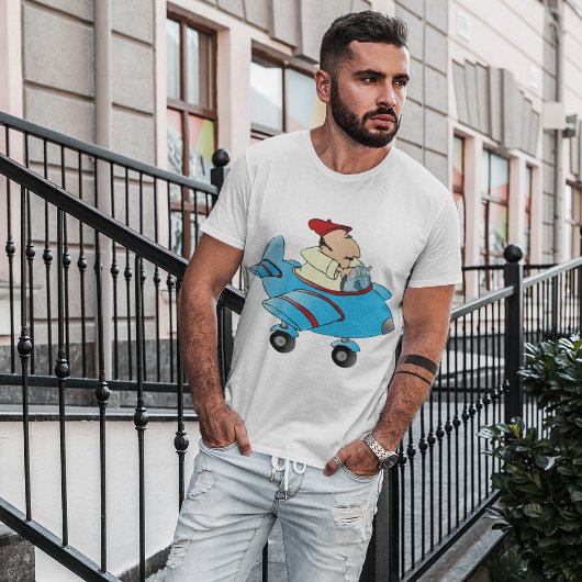 Man van de cartoon in het vliegtuig Mannen T-shirt