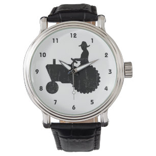Man van de landbouwer op de tractormarkering horloge