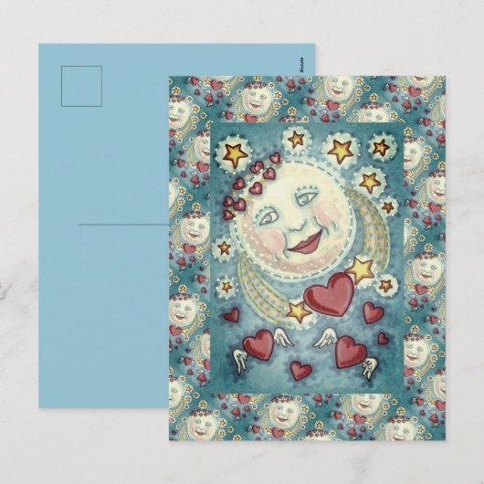 MAN VAN DE valentijn IN DE MOON, ZEER VEELEMATIGE Feestdagenkaart (Voorkant / Achterkant)