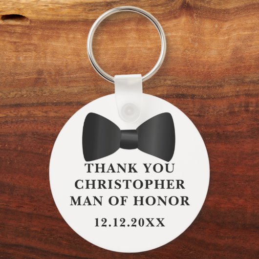 Man van eer Black Bow Stropdas bruiloft gunst Sleu Sleutelhanger (Voorkant)