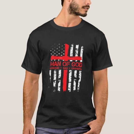 Man van God echtgenoot pa opa Usa Vlag Jezus Chri T-shirt (Voorkant)
