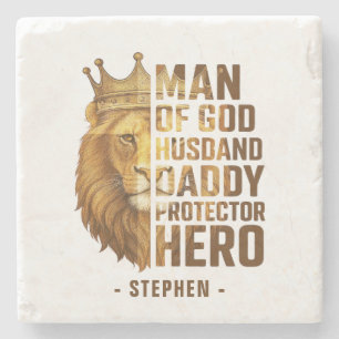 Man van God Lion Crown Design - Man, papa Stenen Onderzetter