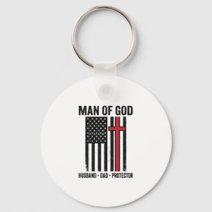 Man van God Patriottisch Kruis Christelijk T-shirt Sleutelhanger