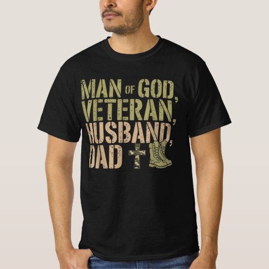 Man van God Veteraan Man Vader Christelijk Jezus T-shirt (Voorkant)