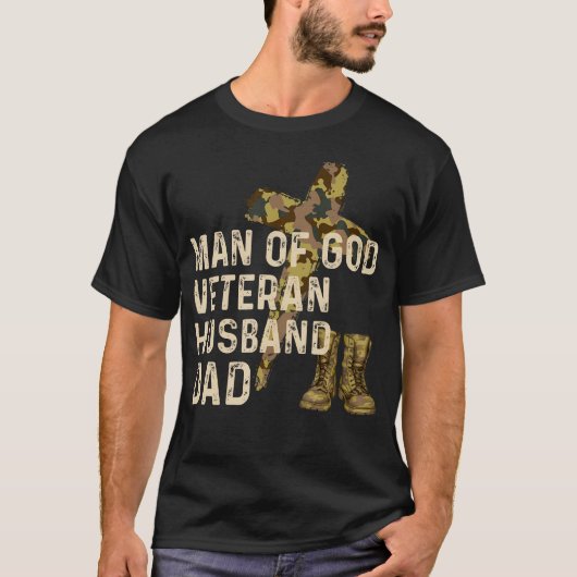 Man van God Veteran Husband Dad Christelijk Jesus  T-shirt (Voorkant)