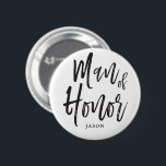 Man van Honor | Aangepaste bruiloft in Script-stij Ronde Button 5,7 Cm<br><div class="desc">Het is niet jouw Maid of Honor. Maar je Man van eer. Laat hem op je speciale huwelijksdag staan met deze unieke knop.

Het kenmerkt de woorden "Man van Eer"in een elegante tekst van de manuscriptstijl. Hieronder zie je zijn naam of initialen.</div>