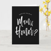 Man van Honor | Script Style Custom Black Wedding Kaart (Gele Bloem)