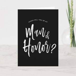 Man van Honor Script Style Custom Black Wedding Kaart