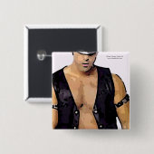 Man van leder vierkante button 5,1 cm (Voorkant /achterkant)