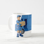 Man van levering en bestelwagen koffiemok (Voorkant links)