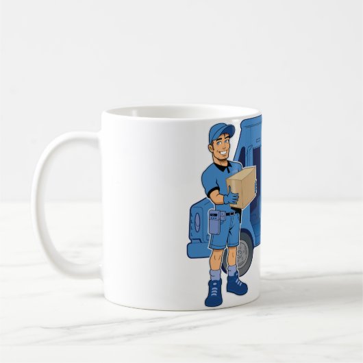 Man van levering en bestelwagen koffiemok (Links)