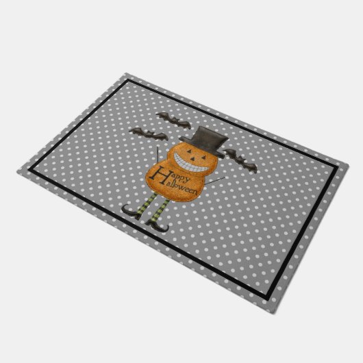 Man van pompoen - Happy Halloween - Gray Polka Dot Deurmat (Schuin)