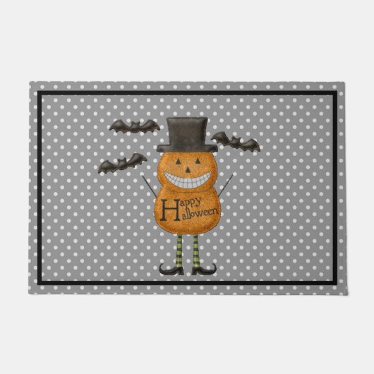 Man van pompoen - Happy Halloween - Gray Polka Dot Deurmat (Voorkant)