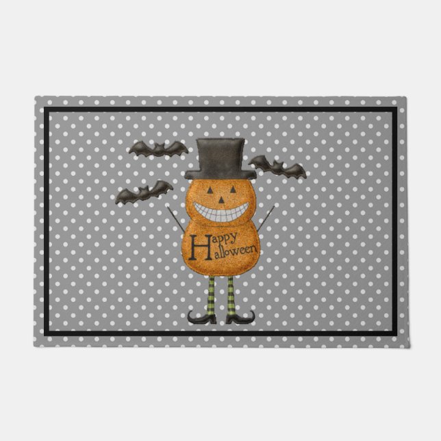 Man van pompoen - Happy Halloween - Gray Polka Dot Deurmat (Voorkant)