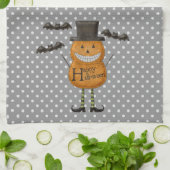 Man van pompoen - Happy Halloween - Gray Polka Dot Theedoek (Gevouwen)