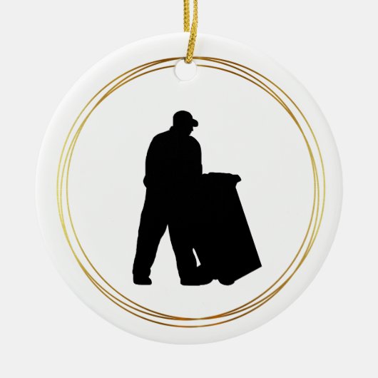 Man van vuilnis Dag Silhouette kerstversiering Keramisch Ornament (Voorkant)