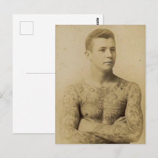 Man van warm  Tattoo Briefkaart (Voorkant / Achterkant)
