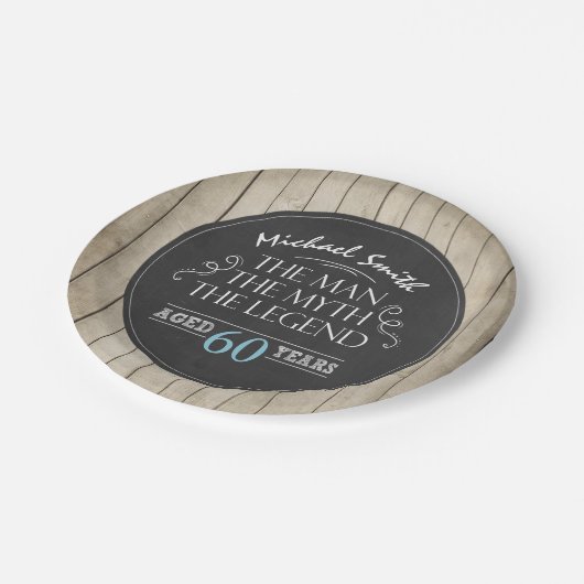 Man Verjaardag Borden Man Myth Legend Rustiek Volw Papieren Bordje (Gekanteld)