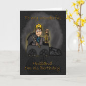 Man Verjaardag Kaart - Coal Miner Cartoon (Gele Bloem)