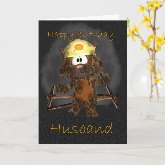 Man Verjaardag Kaart - Coal Miner Cat (Gele Bloem)