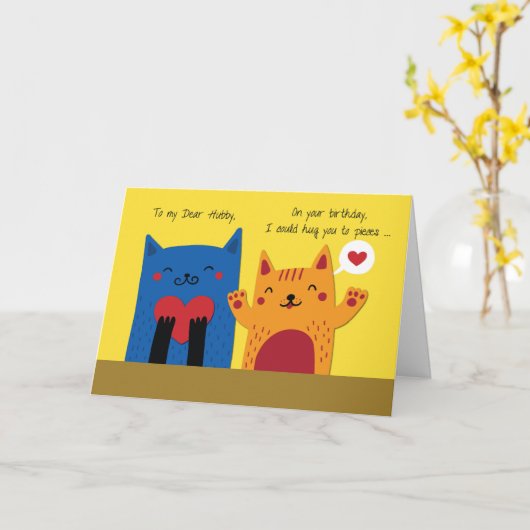 Man Verjaardag Katten Knuffels en Liefde Kaart (Gele Bloem)