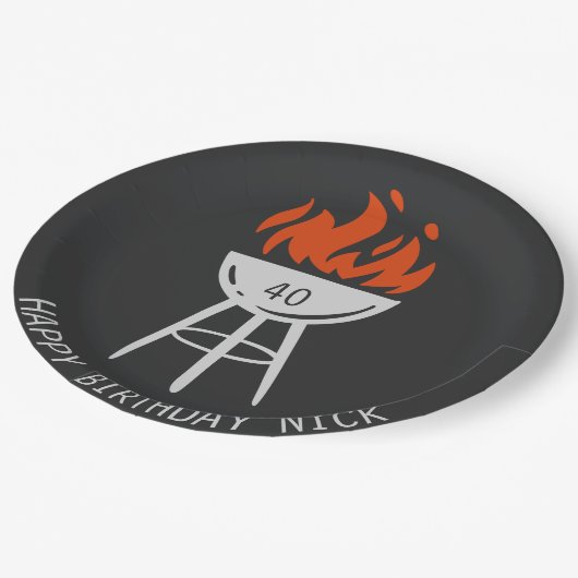 Man Verjaardagsfeest, Bacon, BBQ Papieren Bordje (Gekanteld)