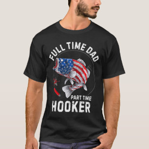 Man Vissen Amerikaanse Vlag Vintage Fulltime Vader T-shirt