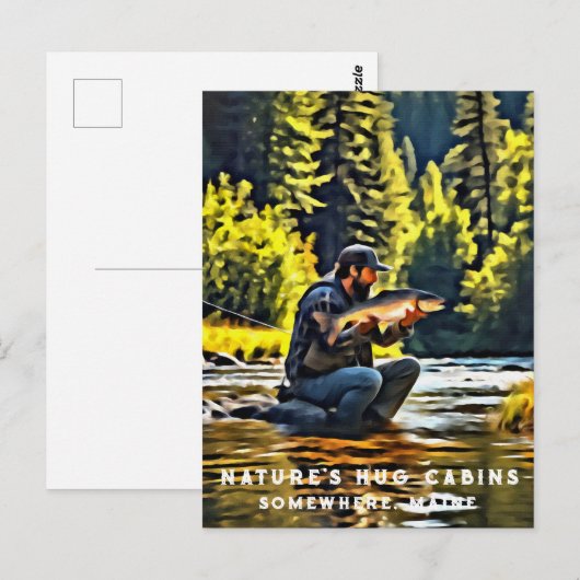 *~* Man Vist Stream Schilderij AP49 Zalm Briefkaart (Voorkant / Achterkant)