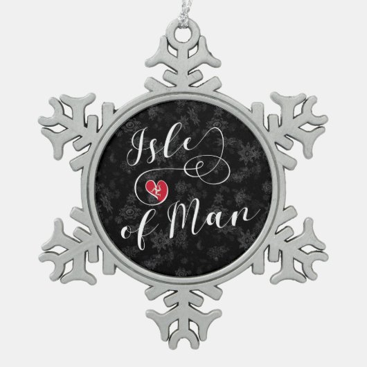Man vlag in een hart, manx tin sneeuwvlok ornament (Voorkant)
