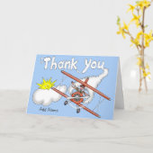 Man vliegend vliegtuig schrijft woorden Dank u in Kaart (Gele Bloem)