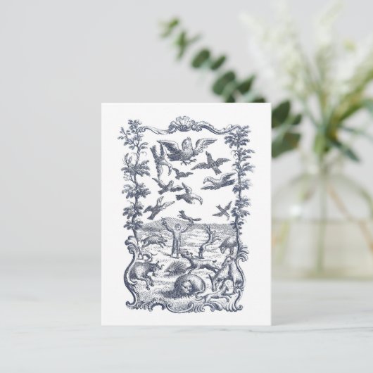 Man, Vogels, en Andere Dieren 1776 Etsen Briefkaart (Staand voorkant)