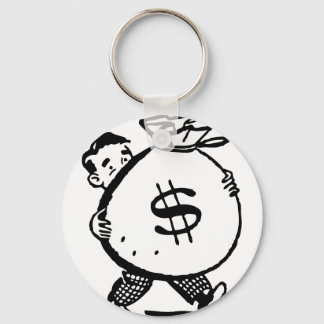 Man voor het dragen van een dollar-bag sleutelhanger