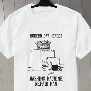 Man voor het repareren van de wasmachine t-shirt