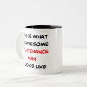 man voor onderhoud, geweldige tweekleurige koffiemok (Voorkant links)