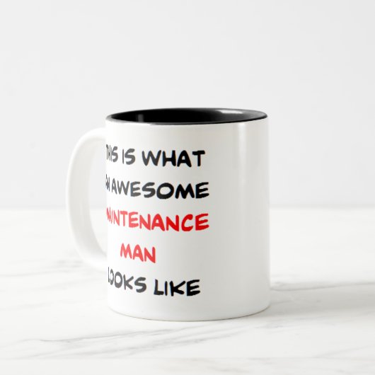 man voor onderhoud, geweldige tweekleurige koffiemok (Voorkant links)