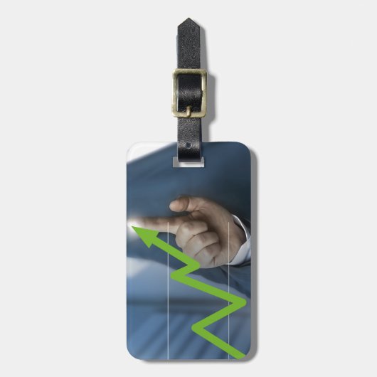 Man waarop het concept "aandelenkoers" is afgebeel bagagelabel (Voorkant verticaal)