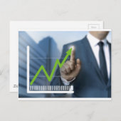 Man waarop het concept "aandelenkoers" is afgebeel briefkaart (Voorkant / Achterkant)