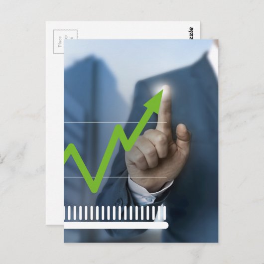 Man waarop het concept "aandelenkoers" is afgebeel briefkaart (Voorkant / Achterkant)