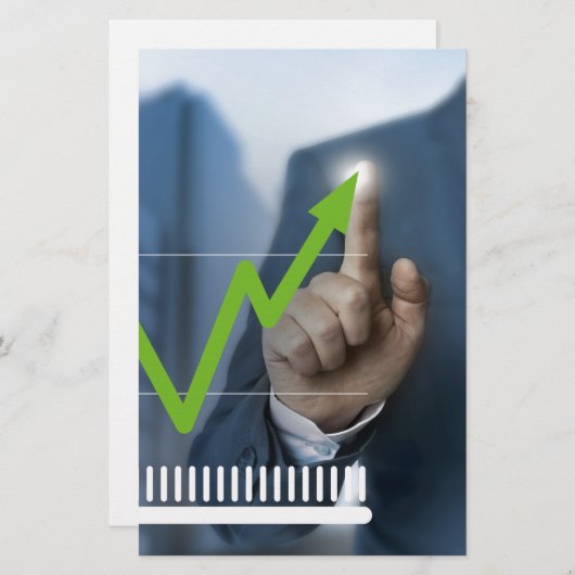 Man waarop het concept "aandelenkoers" is afgebeel briefpapier (Voorkant / Achterkant)