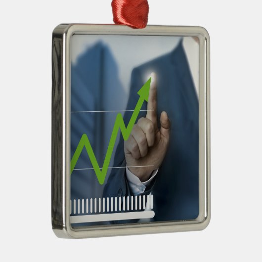 Man waarop het concept "aandelenkoers" is afgebeel metalen ornament (Rechts)