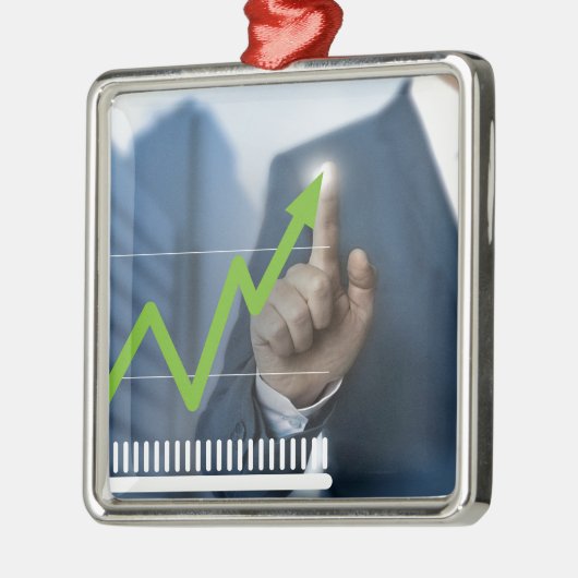Man waarop het concept "aandelenkoers" is afgebeel metalen ornament (Links)